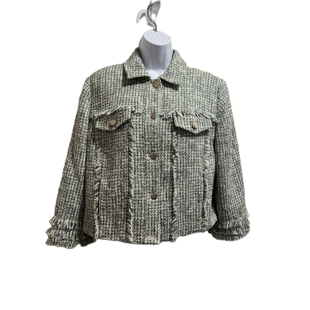 Chico's Verdant Green Fringe Tweed Jacket Size 2 (12 US) Classic Chic Workwear - Picture 4 of 8